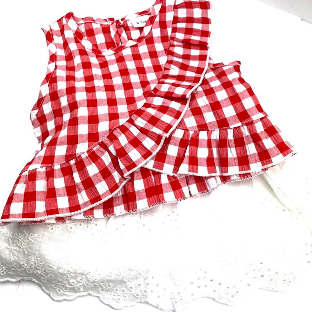 Baby Outfit Set Size 9/12m Girls Matching 2pc Top Skirt Bottoms Red White